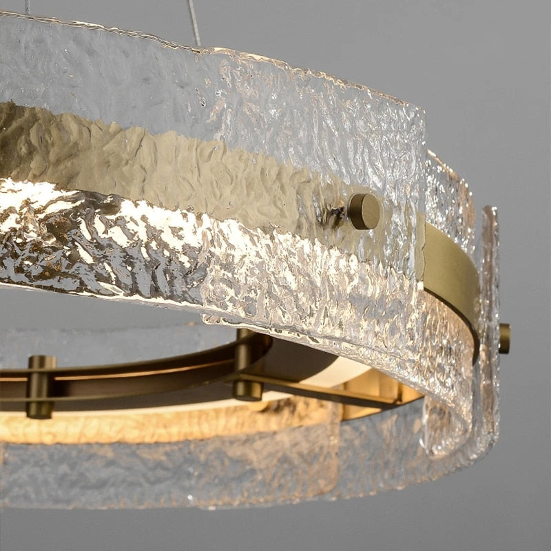 Modern Luxury Wave Clear Glass Led Pendant Light Gold Ring Chandelier Home Decor Living Room