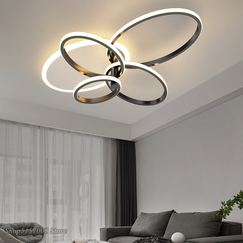 Gold White Modern Led Chandelier Lighting For Living Study Room Dimmable Indoor Ceiling Lamp Parlor