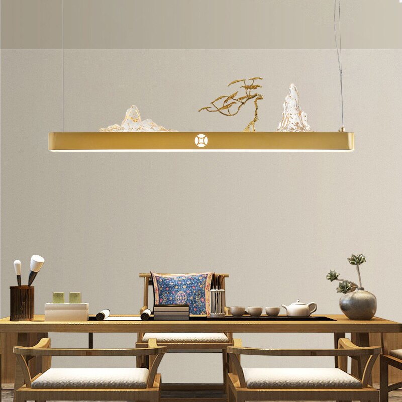 Zen Harmony: Gold Pine Landscape - Inspired Led Chandeliers For Nordic Dining Pendant Light