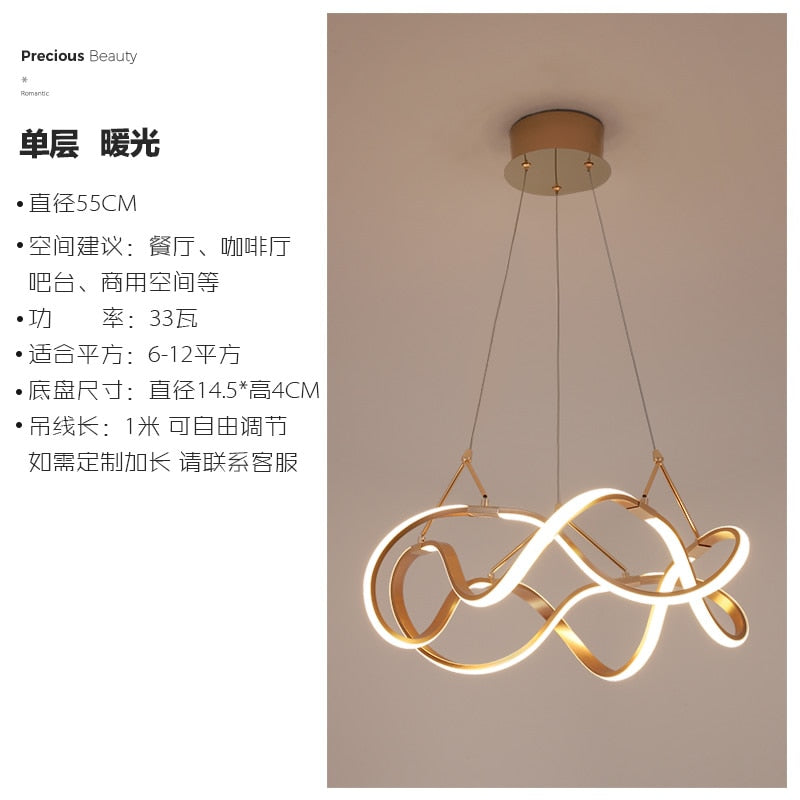 Nordic Luxury Gold Lustre Ring Led Decorative Pendant Lights Modern Simple Hanging Lamp Living Room