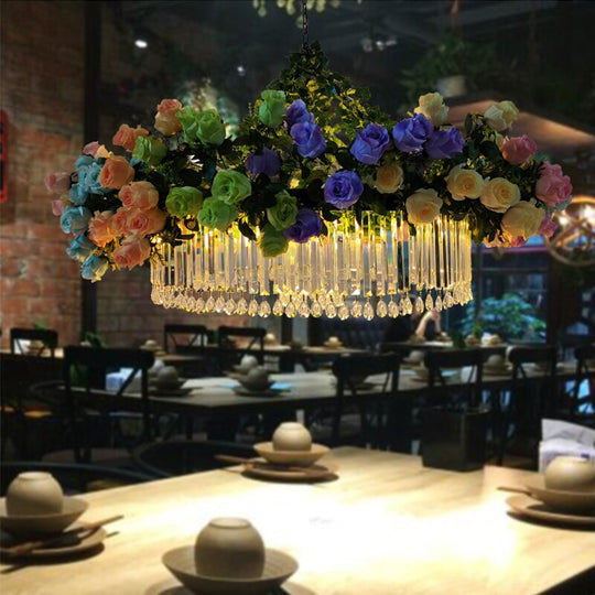 The New Rose Flower Pendant Light Theme Restaurant Hot Pot Atmosphere Sense Crystal Bar High - End