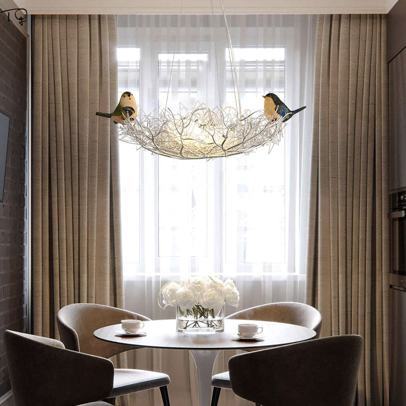 Post - Modern Individual Lovely Bird Nest Led Pendant Light Iron Art Hanging Lamp Animal Dining