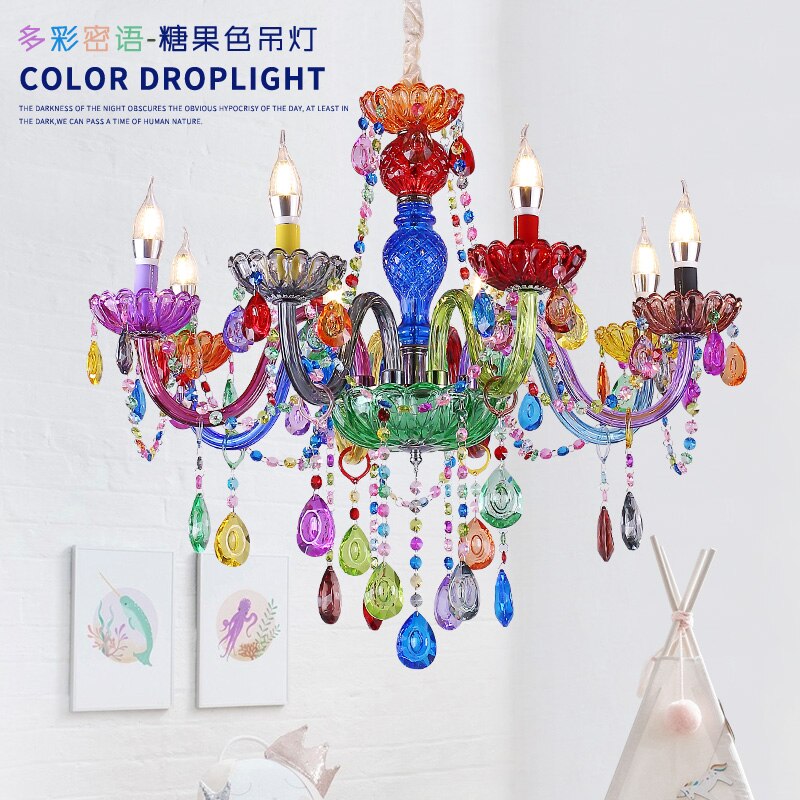 Handmade Candy Color European Chandelier - Creative Multi - Colored Crystal Fixture For Restaurants