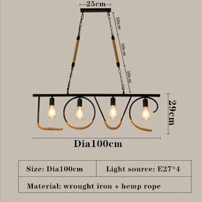 Hemp Rope Industrial Multiple Heads E27 Led Pendant Lamp Coffee Store Bar Loft Dining Room Wrought