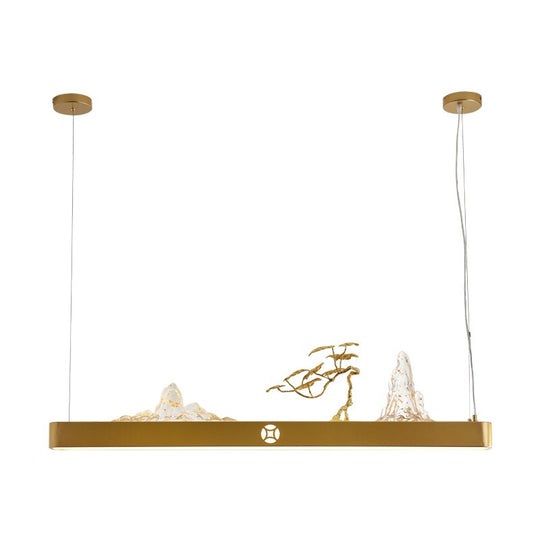 Zen Harmony: Gold Pine Landscape - Inspired Led Chandeliers For Nordic Dining Pendant Light