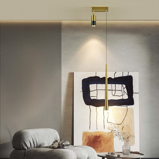 Bedside Chandelier Background Wall Home Decoration Bedroom Golden Pendant Light With Spotlight Lamp