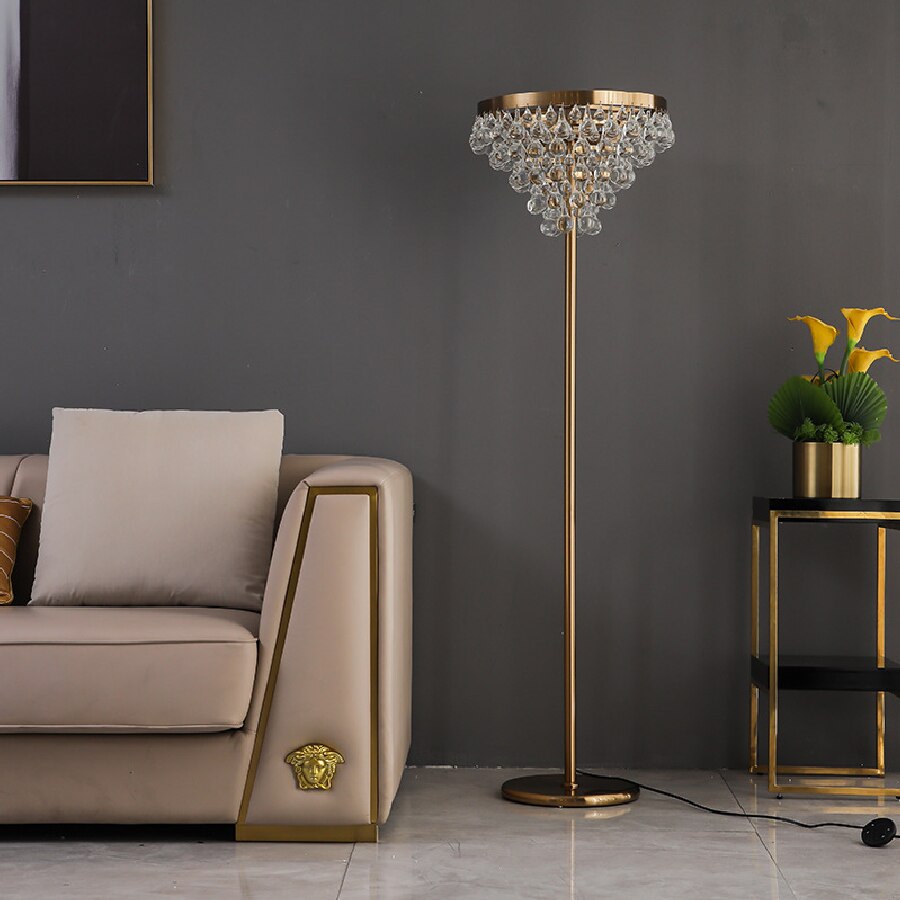 Modern Crystal Led Floor Lamps Luxury Golden Standing Lamp For Living Room Decoration Study Bedroom
