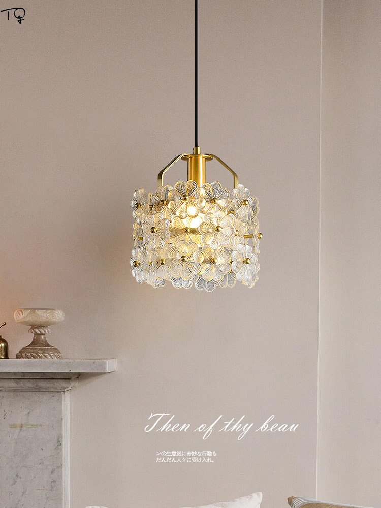 French Luxury Gold Lustre Copper Crystal Flower Pendant Lights Led E14 Designer Modern Light