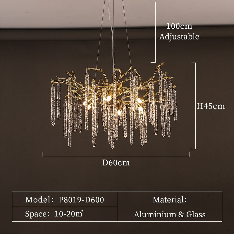 Modern Crystal Chandelier Manufacturer Golden Branch Indoor Luxury Hotel Restaurant Ceiling Hanging