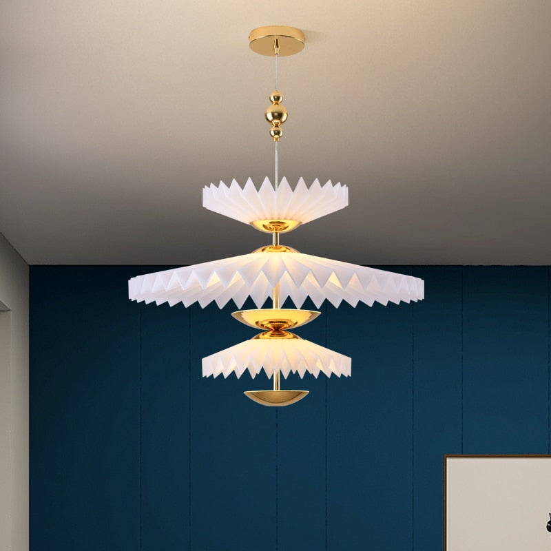 New Style Led Chandelier Umbrella Shaped White Acrylic Gold Metal For Dining Room Kitchen Bedroom