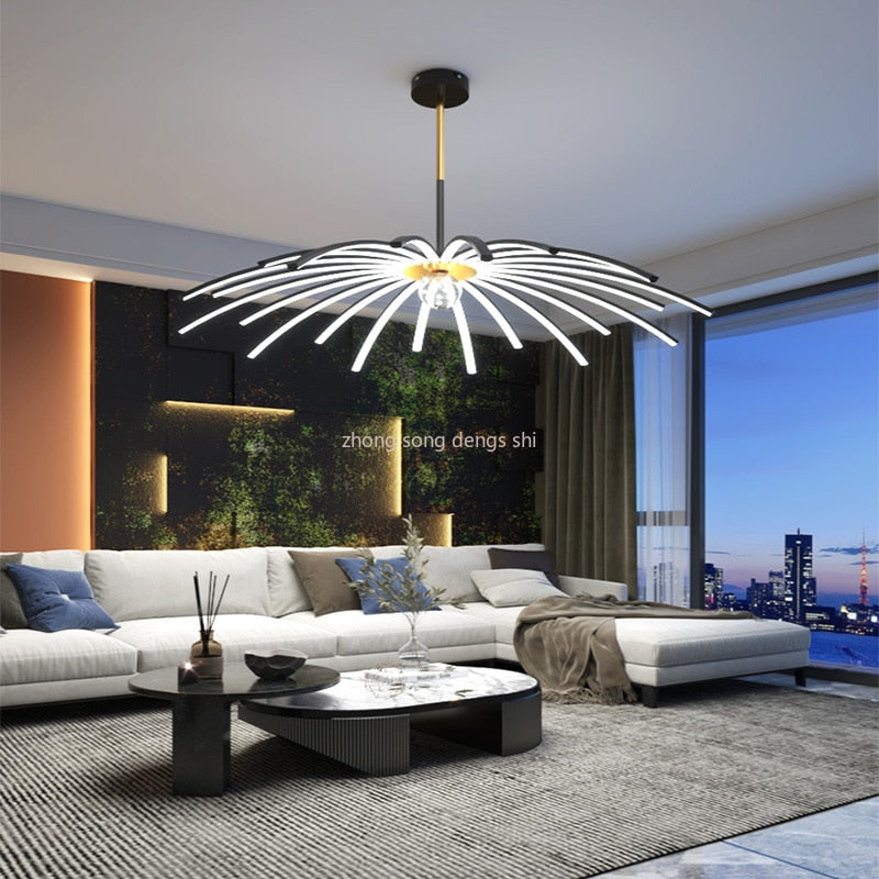 Modern Umbrella Led Ceiling Chandelier Black White Minimalist Decor For Living Dining Room Center