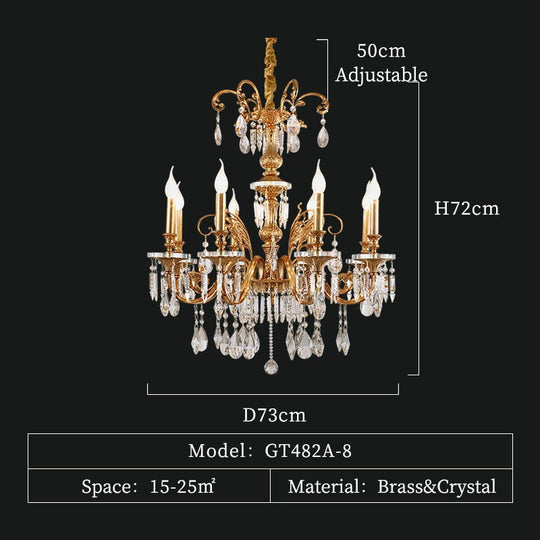 Luxury Decorative Full Copper French Style Crystal Chandelier Indoor Hall Master Bedroom Study