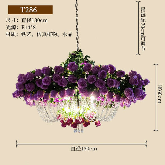 Theme Restaurant Pendant Light Balcony Simulation Crystal Chain Flower Chandelier Milk Tea Shop