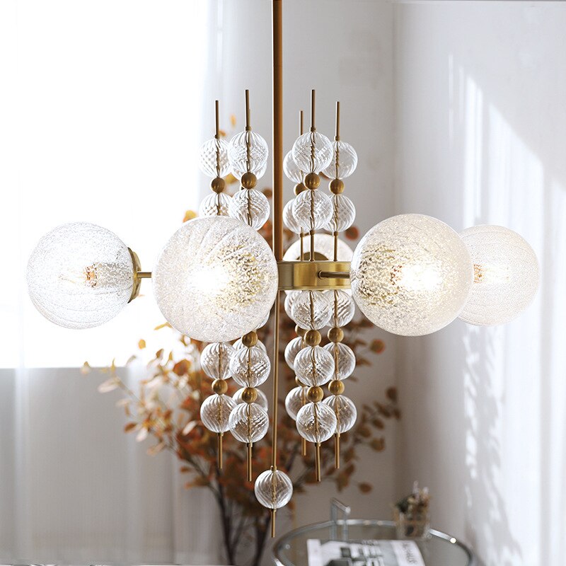 Dimmable Lights Led Matt Glass Ball Ceiling Chandelier Copper Lustres Luxury Hanging Lamps Home