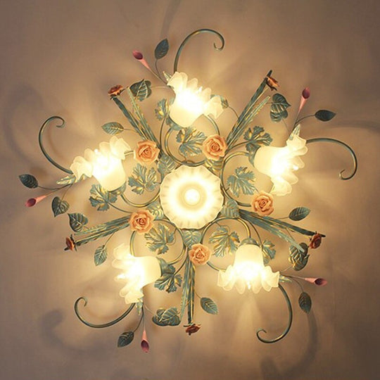 Enchanting Floral Ceiling Lights: Elegant Iron Princess Bedroom Lamp For A Romantic Ambiance In