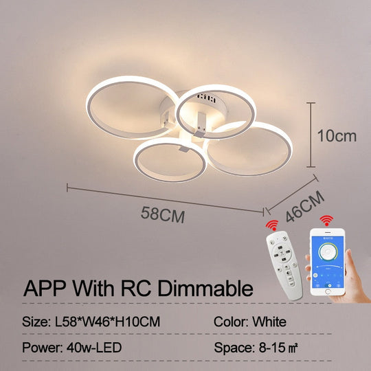 Modern Ring Round Led Ceiling Lamp For Dining Bedroom Living Room With Remote Control Nordic