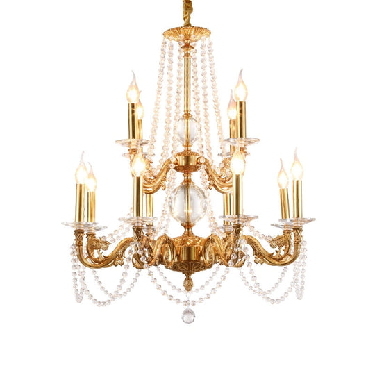 French Crystal Copper Chandelier Villa Duplex Lamp Luxury Dining Room Chandelier