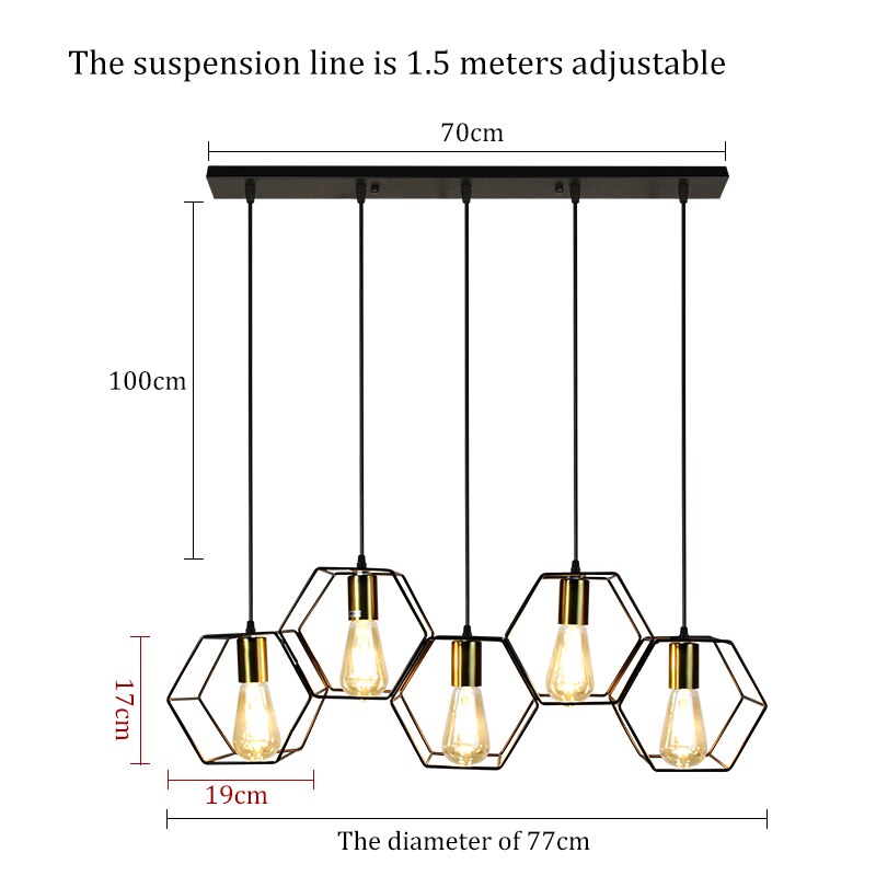 Modern Loft 3/5 Led Hanging Lighting Metal Pendant Lamp Indoor For Living Room Kitchen Light