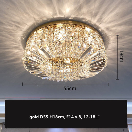 Modern Round Crystal Golden Ceiling Lamp - Stainless Steel Led E14 Luminaire For Dining Room