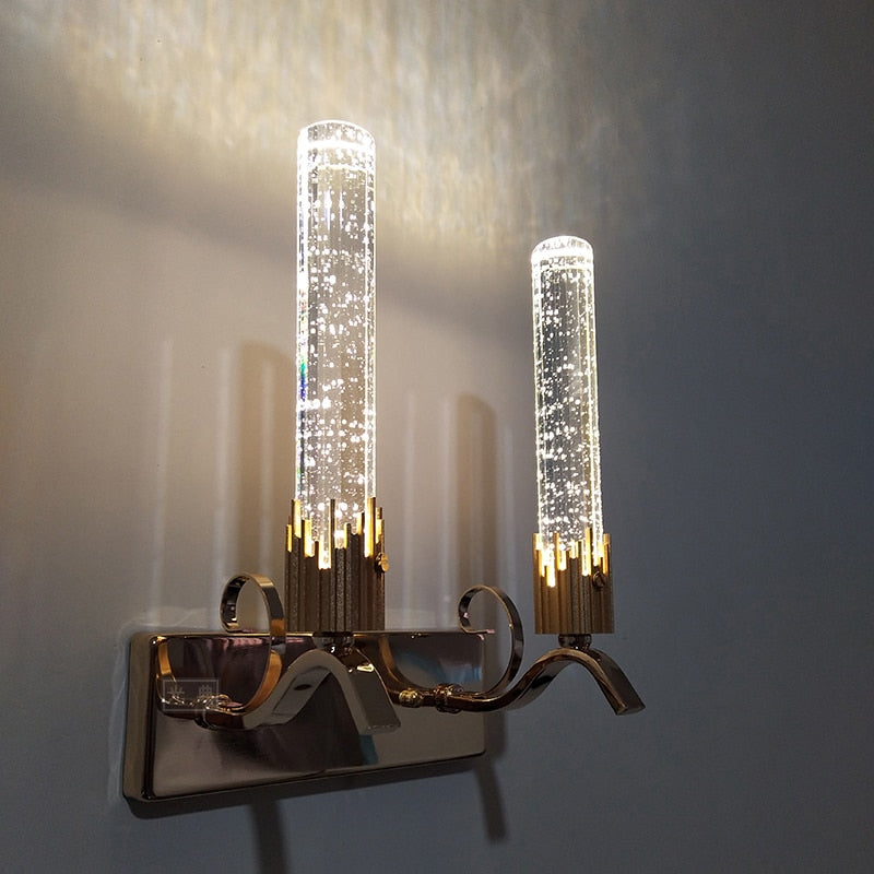 Modern Luxury Crystal Wall Sconce Lamp Bedroom Bedside Double Light Living Room Background Porch