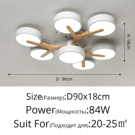 Nordic Style Decorative Wood Art Led Ceiling Light For Living Room A White 7 Heads 84W / Warm White