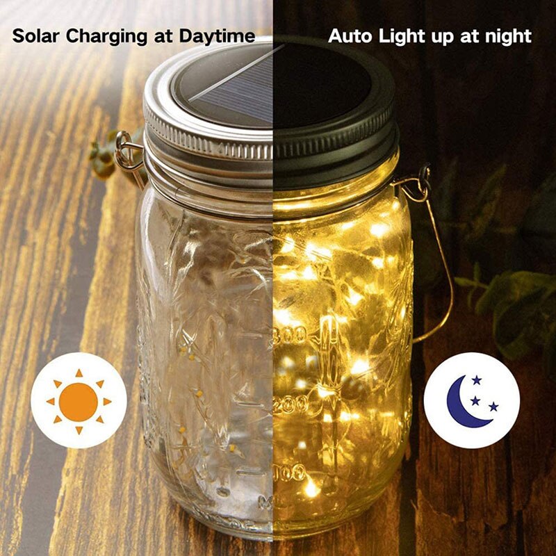 Solar Mason Jar Lid Light 30 Leds Fairy String Lights Garden Hanging Lantern Waterproof Outdoor