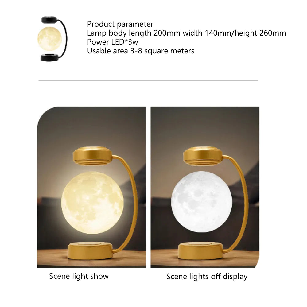 3D Magnetic Levitating Moon Lamp Led Night Light Rotating Wireless Three Colors Floating For