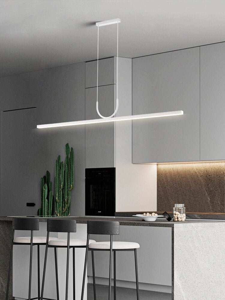 Modern Simple Led Chandelier Black/White Dining Room Kitchen Island Long Pendant Lamp Restaurant