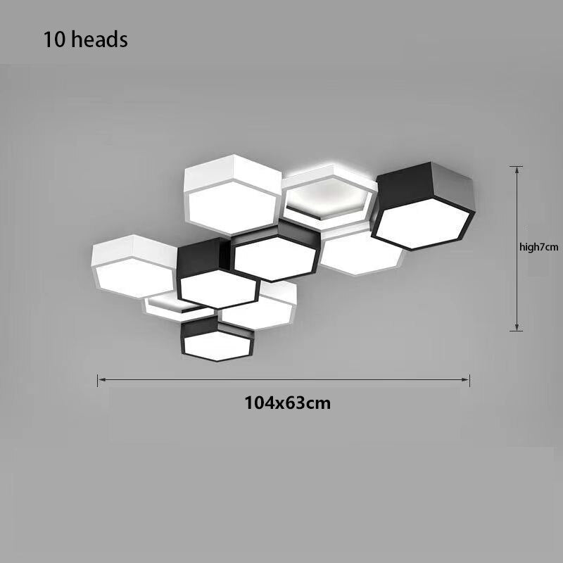 Modern Black White Pendant Lamp Geometric Polygon Led Chandelier Dining Table Living Room Bar