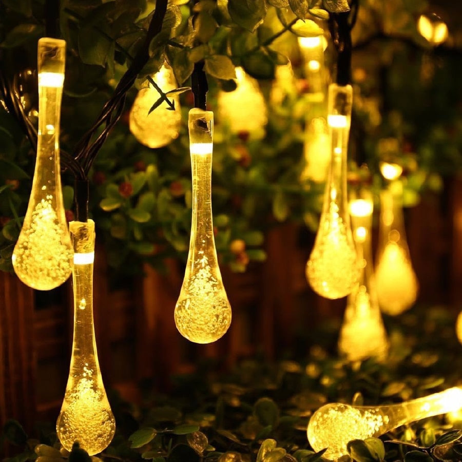 Solar Droplet Bulb String Lights Outdoor Waterproof Decoration Garland Fariy Christmas Wedding