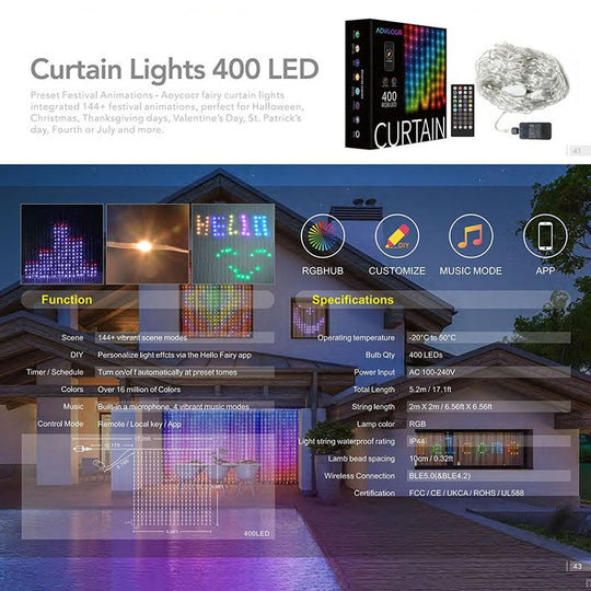 Smart Rgb Curtain Lights: Bluetooth - Controlled Led Decor For Gazebos And Celebrations Curtain