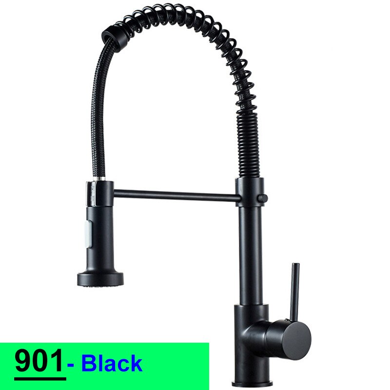 Pull Down Spring Kitchen Faucets Rose Gold Hot Cold Sink Mixer Tap Deck Mounted Brass Black Faucet