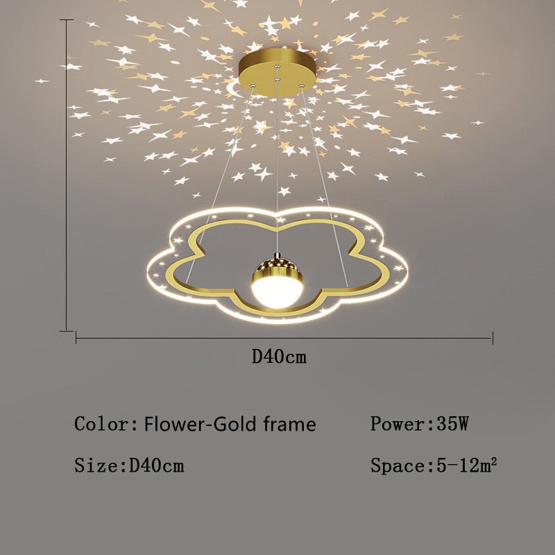 Modern Led Starry Sky Art Deco Chandelier For Bedroom Flower - Gold - D40Cm / Cool White No Remote