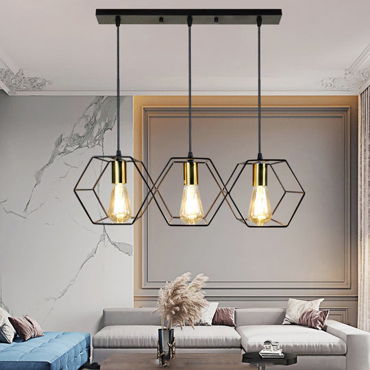 Modern Creative Led Chandelier Hanging Lamp Geometric Metal Frame Suitable For Restaurant Bedroom