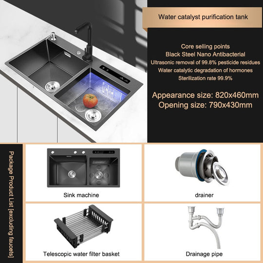 Kitchen Sink Stainless Steel Dishwashing Ultrasonic Dishwasher Multifunctional Intelligent Net