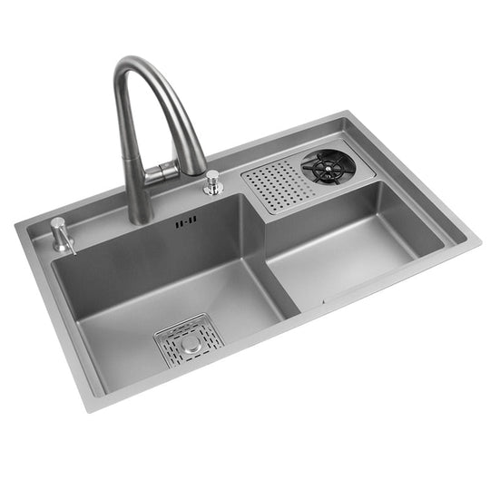 Grey Drop In Kitchen Sink Workstation Undermount Single Bowl 304 Stainless Steel With Drain Basket