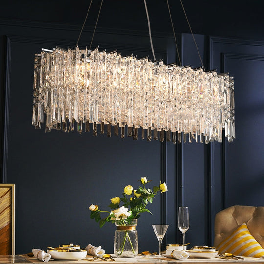 Oval Dining Room Chandelier Crystal Led Hanging Lamp Modern Creative Home Decor Lighting Fixture