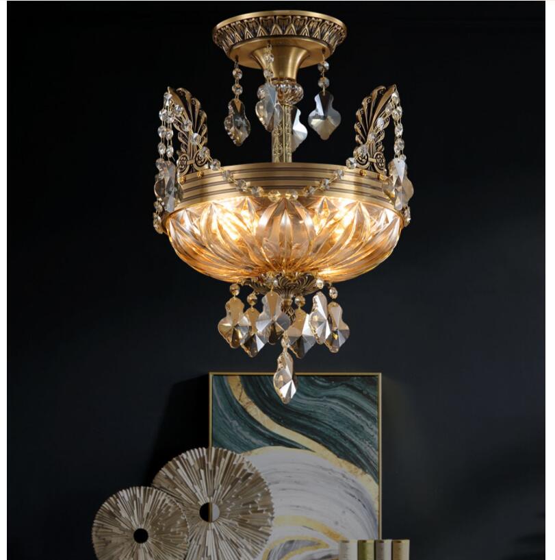 Art Deco Bronze Style Crystal Ceiling Light - Semi Flush Design For Living Room Home Decoration