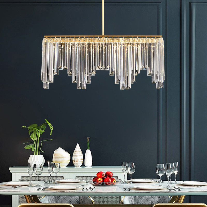 Copper Crystal Grandeur: Rectangular Led Chandeliers For Dining Tables Chandelier