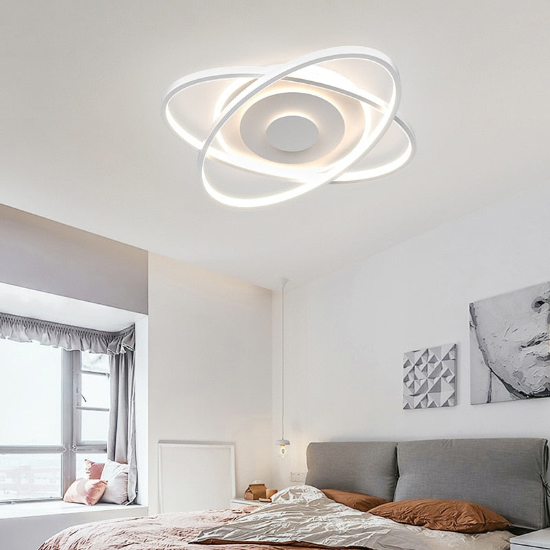 Nordic Modern Minimalist Bedroom Chandeliers White Black Led Ring Lamp Style Living Room Lights