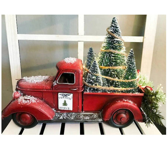 Vintage Resin Classic Pickup Red Truck W/Tree Farms House Rustic Decor Christmas Adornos De Navidad