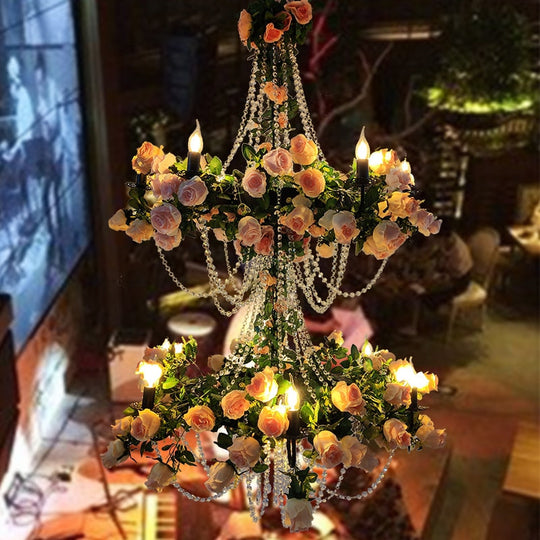 Restaurant Simulation High - End Flower Crystal Chain Pendant Light Net Red Music Wine Market Hall