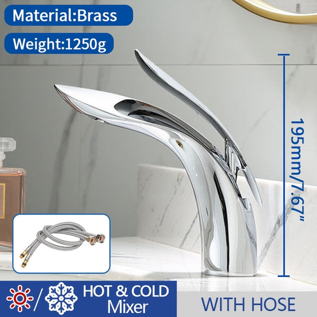 Basin Faucet Modern Bathroom Mixer Tap Black/Chrome Wash Single Handle Hot And Cold Waterfall Add