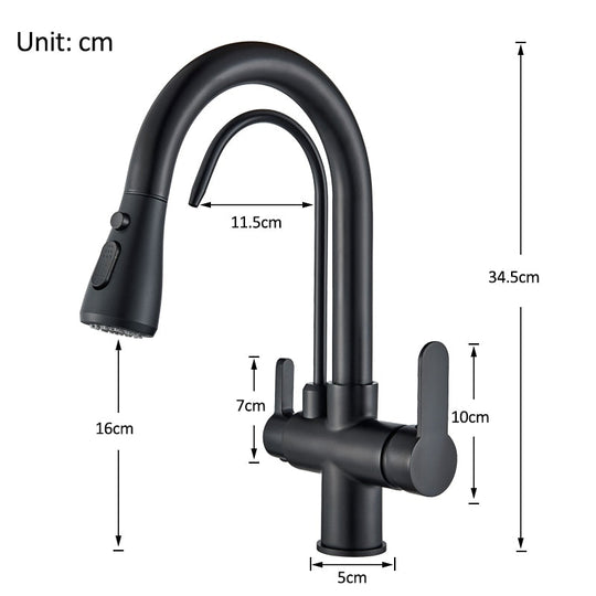 Matte Black Filtered Crane For Kitchen Pull Out Spray 360 Rotation Water Filter Tap Three Ways Sink