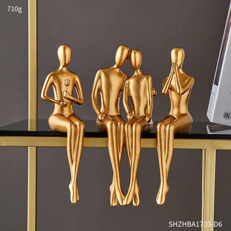 Modern Abstract Golden Resin Sculpture - Desk Accessories For Home Decor In Nordic Style 4 People