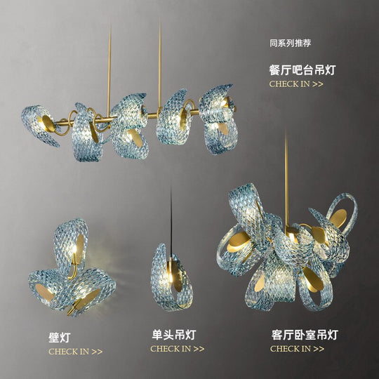 Modern Luxury Flower Ceiling Chandeliers Blue Copper Led Pendant Lamp Living Dining Salon Bedroom