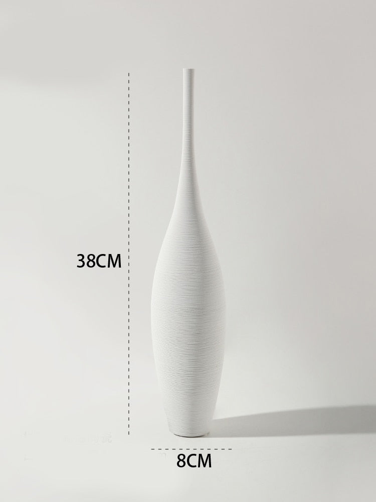 Minimalist Handmade Zen Ceramic Vase: Modern Decorative Art For Living Room And Home White 38Cm