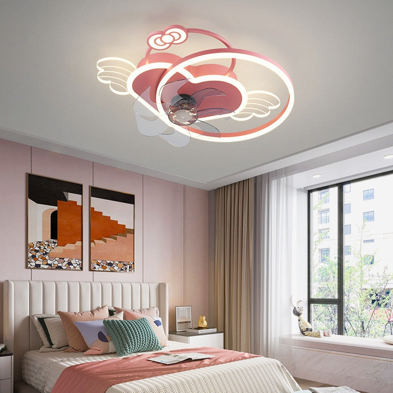 Heart Girls Room Ceiling Lamp With Fan For Bedroom Kids Led Cute Light Princess Lighting