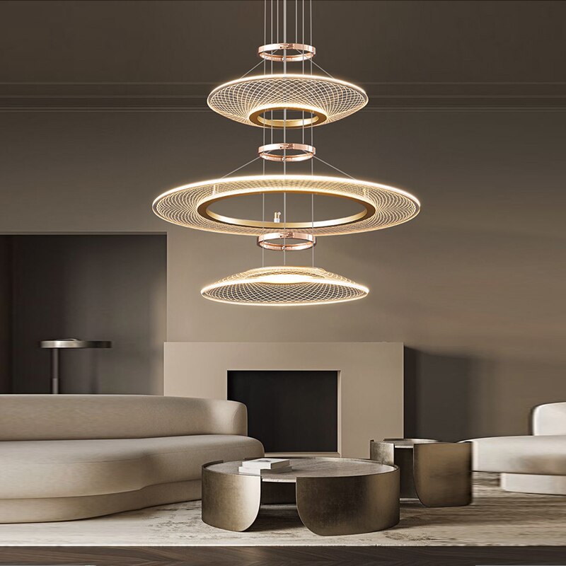 Multi Tier Double Height Modern Ceiling Lights Led Chandeliers For Living Room Apartment Kitchen