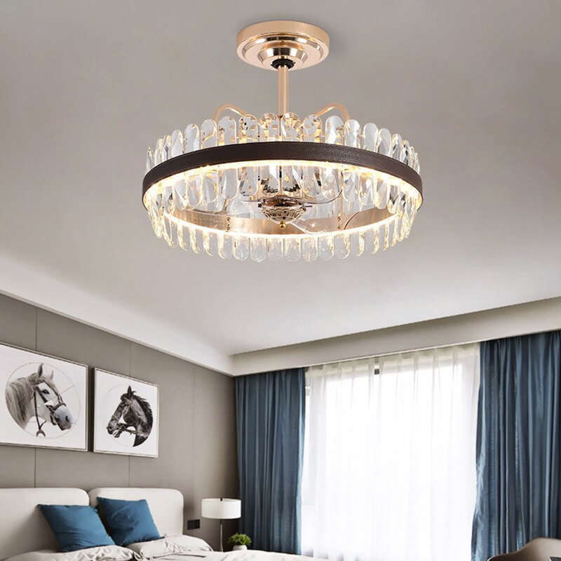 Crystal Dimmable Led Light Ceiling Chandeliers Black Leather Luxury Lustres Round Hanging Lamps